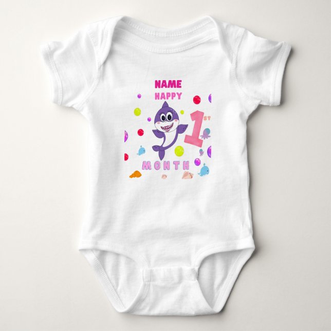 Baby T-shirt,  First birthday, Shark, personalized Strampler (Vorderseite)