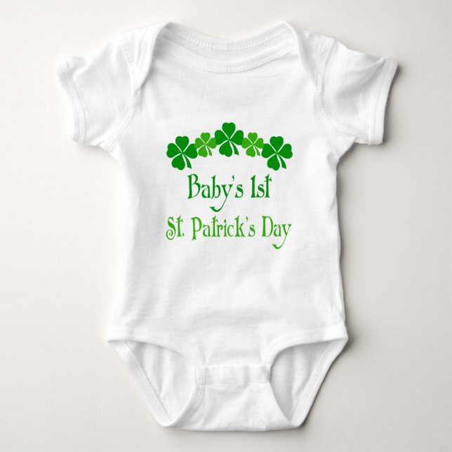 Baby-T-Shirt irisches Kleeblatt-1. St. Patricks Baby Strampler (Vorderseite)