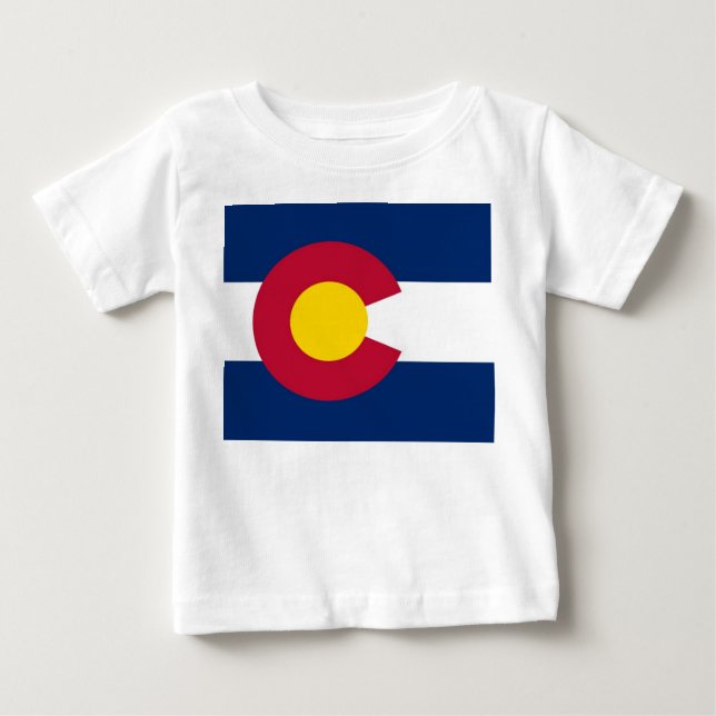 Baby T - Shirt mit Flag von Colorado, USA. (Vorderseite)