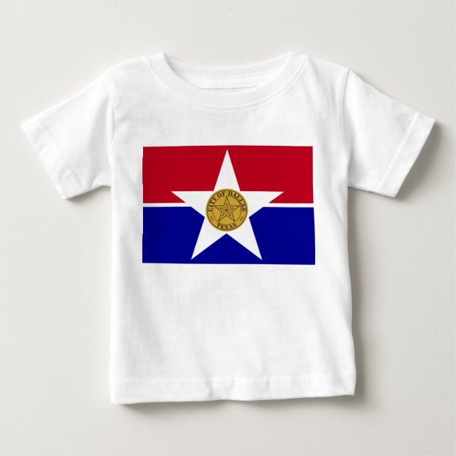 Baby T - Shirt mit Flag von Dallas, USA. (Vorderseite)
