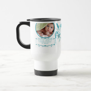 Baby-Tasse mit Baby-Foto wichtige Geburtsstatistik Reisebecher