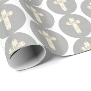 Baby-Tauf-Creme- und Graues Kreuz Geschenkpapier