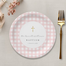 Baby-Taufe-Papier im rosa Gingham-Muster für Mädch
