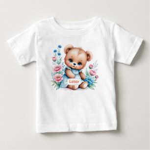 Baby Teddy Bär mit Aquarellblumen Baby T-shirt