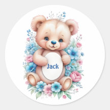Baby Teddy Bär mit Aquarellblumen