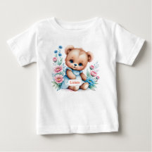 Baby Teddy Bär mit Aquarellblumen