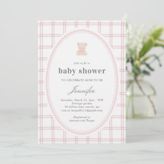 Baby Teddy bear Baby shower pink Einladung