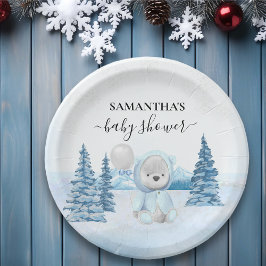 Baby Teddy Bear Christmas Winter Blue Pappteller