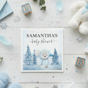 Baby Teddy Bear Christmas Winter Blue Serviette