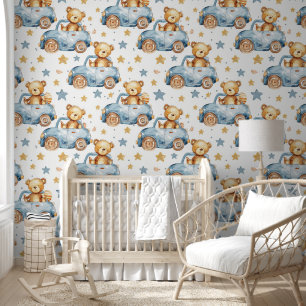 Baby-Teddybär-Fahr-Muster Tapete