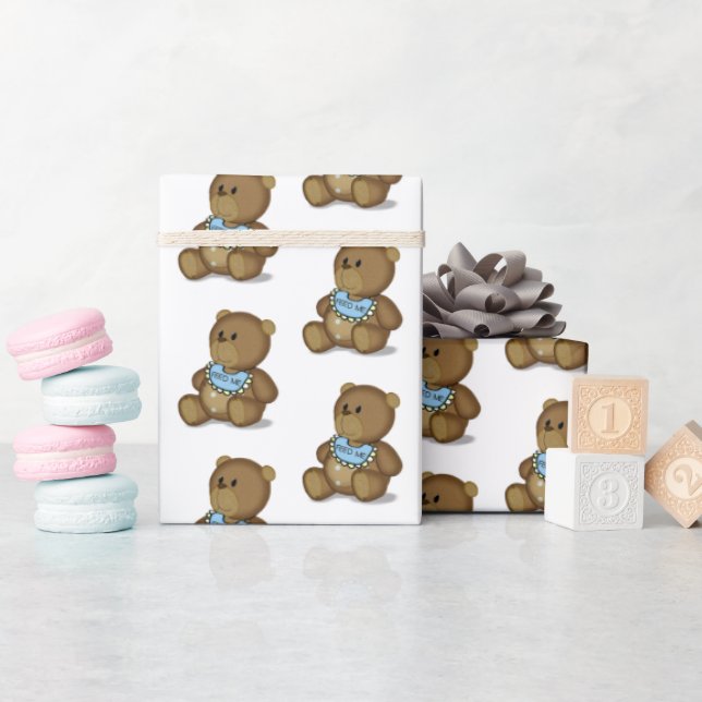 Baby-Teddybär mit Bib Geschenkpapier (Babyparty)