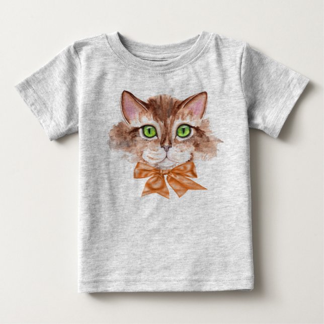 Baby Tee Shirt Boy with Cat Face (Vorderseite)