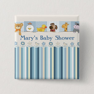 Baby-Tier-u. Streifen-Blau-Babyparty Button