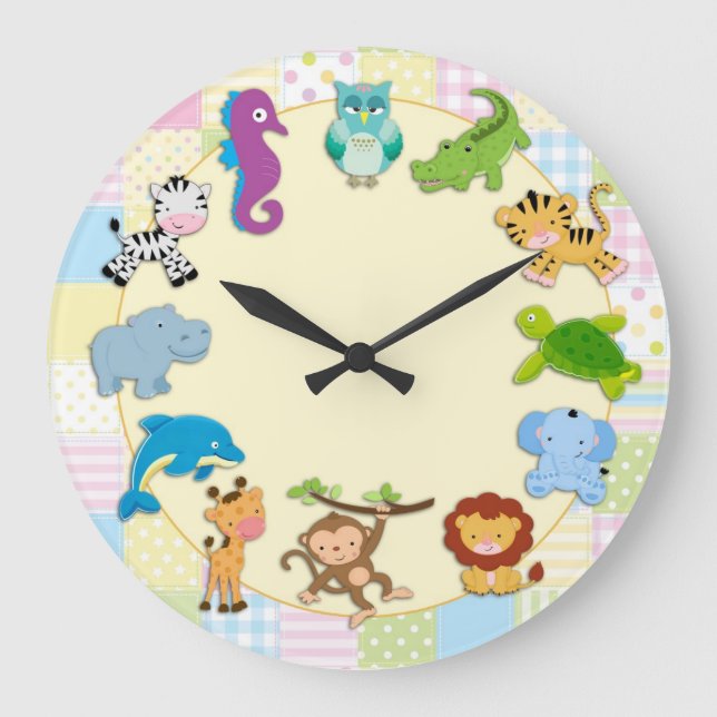 Baby-Tiere Große Wanduhr (Vorderseite)