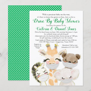 Baby Tiere in Masken Drive by Covid Baby Shower Einladung