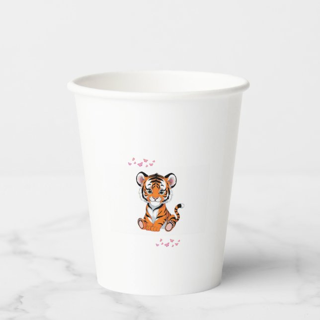 🐯Baby Tiger Art with Pink Butterflies - Pappbecher (Vorderseite)