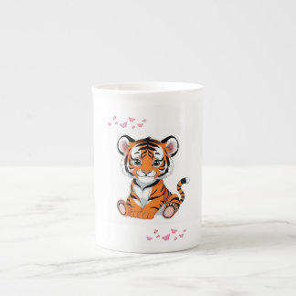 🐯Baby Tiger Art with Pink Butterflies - Prozellantasse