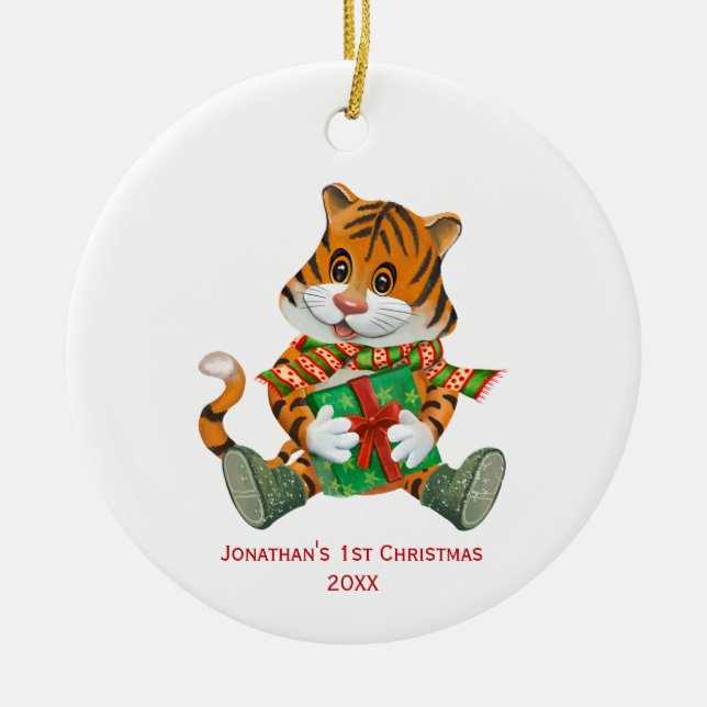 Baby Tiger Baby's 1st Christmas Foto Keramik Ornament (Vorne)