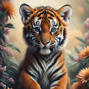 Baby Tiger in the Wildflowers v4 Seidenpapier