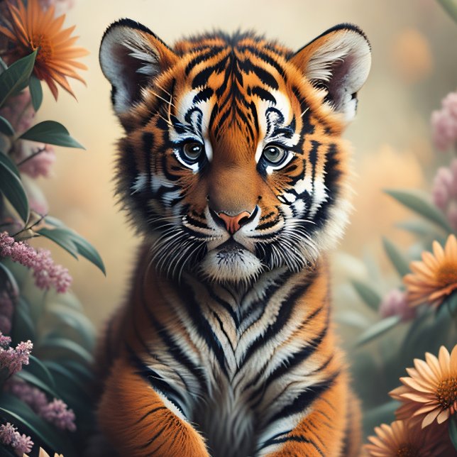 Baby Tiger in the Wildflowers v4 Seidenpapier (Von Creator hochgeladen)