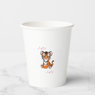 🐯Baby-Tiger-Kunst mit rosa Schmetterlingen - Pappbecher