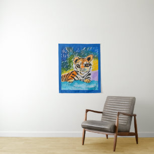 Baby Tiger "Kunst von Kindern" Wandteppich