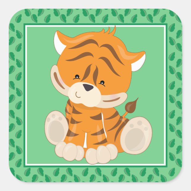 Baby Tiger | Safari Animals Party Quadratischer Aufkleber (Vorderseite)