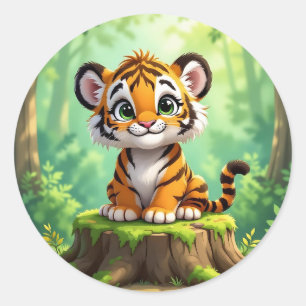 Baby Tiger Süße Cartoon-Kinderzimmer-Kunst Runder Aufkleber