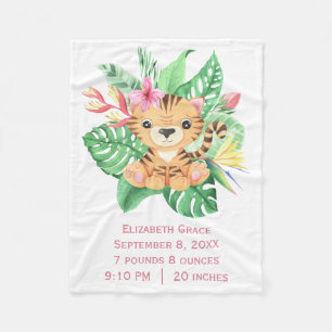Baby-Tiger Tropische Blumen Geburtsstatistik  Fleecedecke