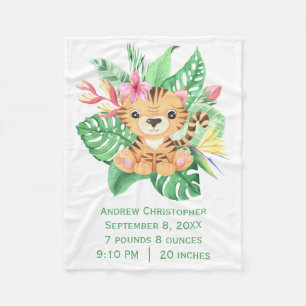 Baby-Tiger-Tropische-Blumen-Geburtsstatistiken Fleecedecke