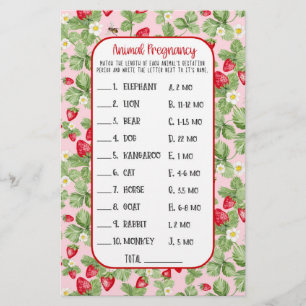 Baby to Bee Strawberry Animal Shower Game Girl Flyer
