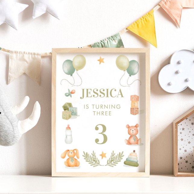 Baby Toys Watercolor Geburtstags-Kinderzimmer Poster (Von Creator hochgeladen)