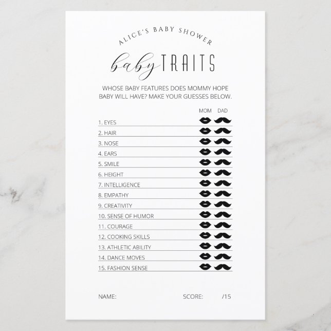 Baby Tracks Game, Minimalistische Baby Shower Game (Vorderseite)