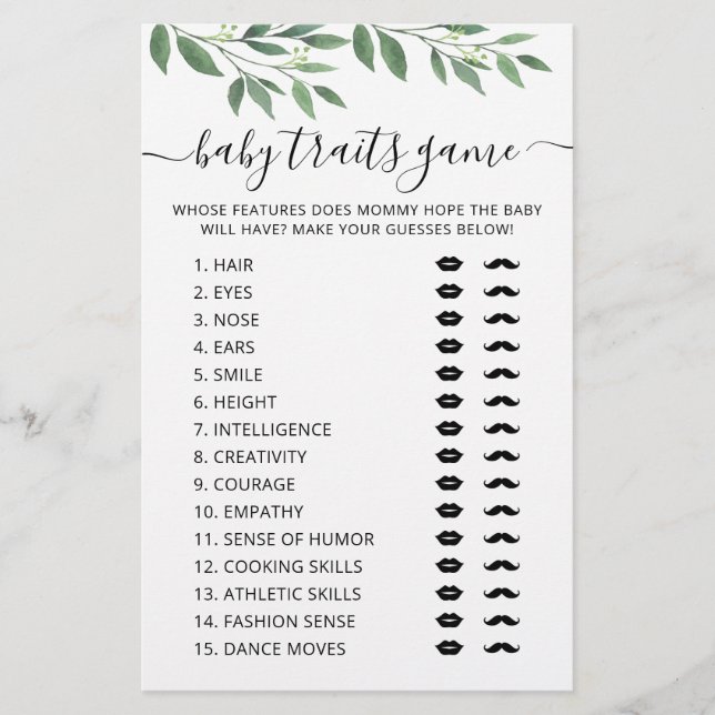 Baby Tracks Spiel Baby Shower Party Game Karte (Vorderseite)