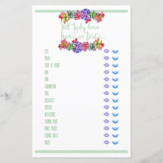 Baby Tracks Succulent Baby Shower Game (Vorderseite)
