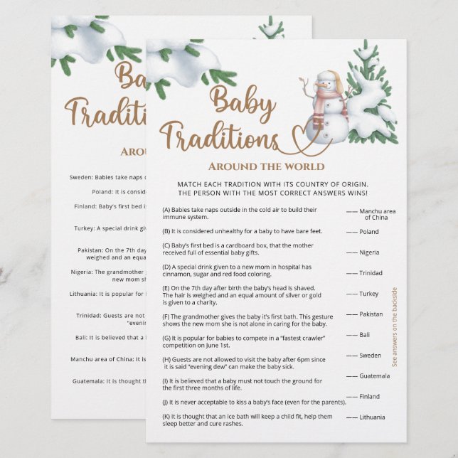 Baby Traditionen Winter Baby Duschspiel (Vorne/Hinten)