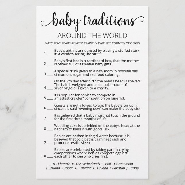 Baby Traditions Spiel Baby Shower Party (Vorderseite)