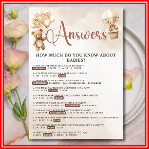 BABY-TRIVIA & ANTWORTEN Baby Shower Spiel Süßer Bä Einladung