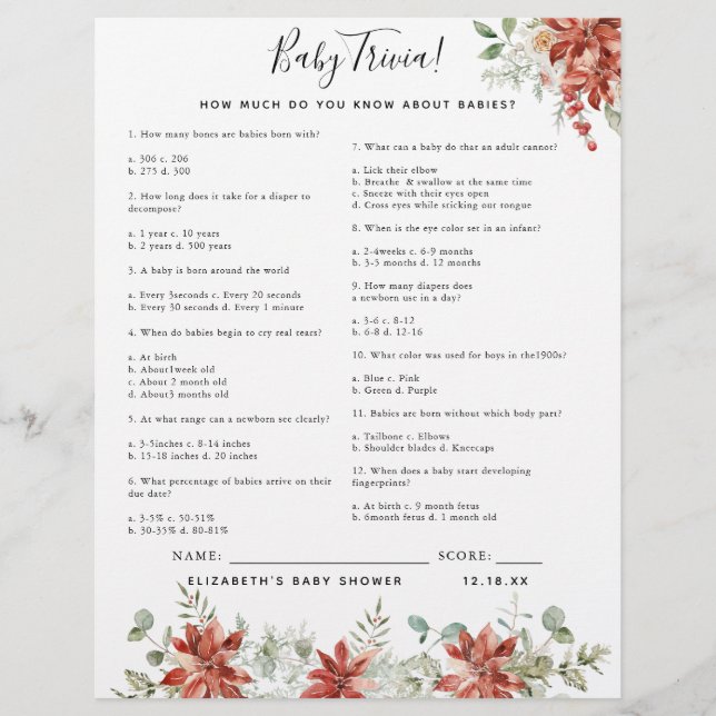 Baby Trivia | Baby Showspiel (Vorderseite)