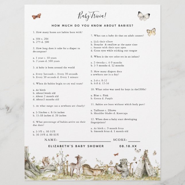 Baby Trivia | Baby Showspiel (Vorderseite)