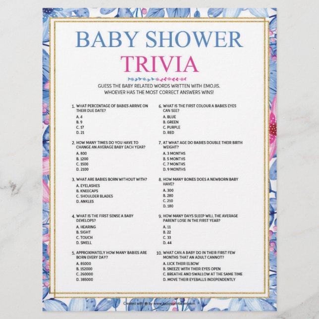Baby Trivia [Florfarben] Briefbogen (Vorderseite)