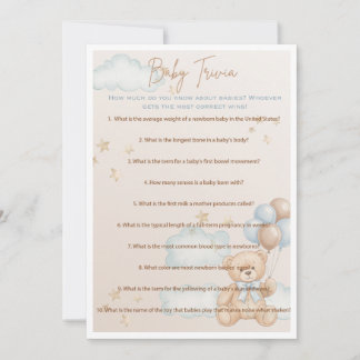 Baby Trivia Game for Boy Baby Shooter, Teddy Bear Einladung