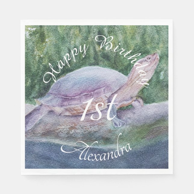 Baby Turtle Happy Brthday Serviette (Vorderseite)