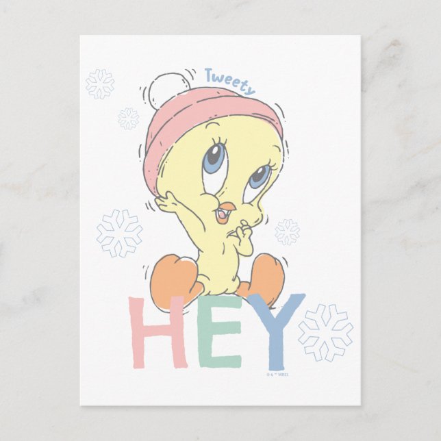 Baby TWEETY™ Hey Snow Postkarte (Vorderseite)