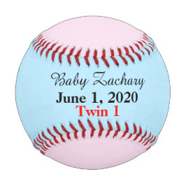 Baby Twin Boy Birth Stats Blue Pink Baseball