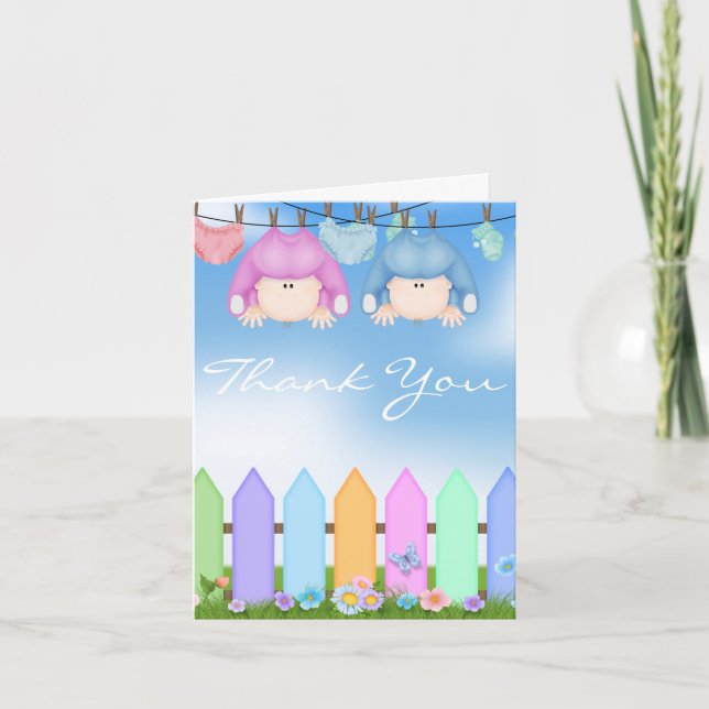 BABY TWIN BOY & MIRL DANK IHNEN KARTE BABY SHOWER (Vorderseite)