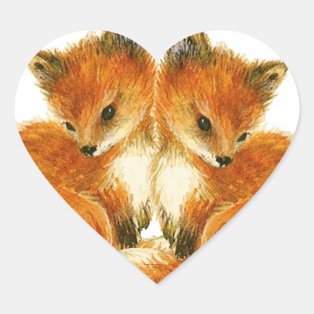 Baby Twin Foxes Herz-Aufkleber (Vorderseite)