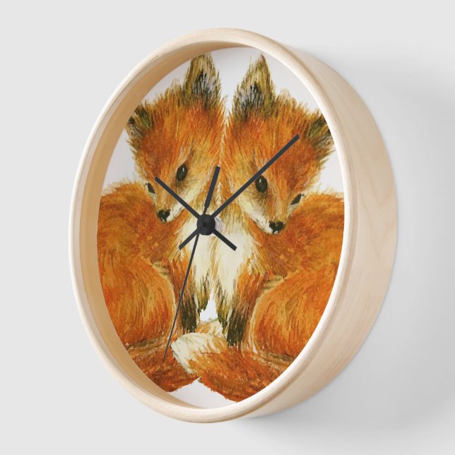 Baby Twin Foxes Wanduhr (Winkel)