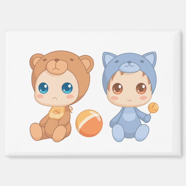 Baby Twins Bear Cat Jumpsuit Magnet (Vorderseite)