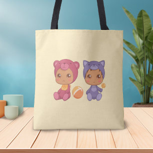 Baby Twins Bear Cat Jumpsuit on Yellow Toe Bag Tasche